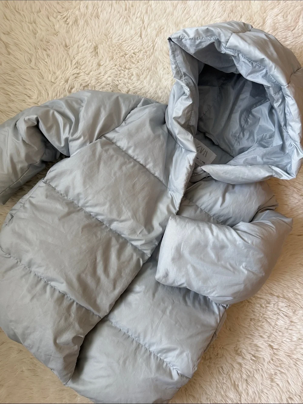 🍭 Zara - Kids Light Blue-Gray Hooded Puffer Jacket - size 4-5
